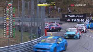 WTCR Vila Real 2019 Race1 Tarquini Monteiro Crash [upl. by Nonek]