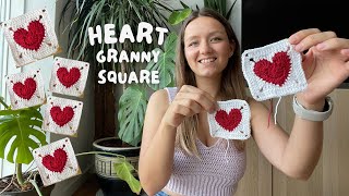 ❤️ CROCHET GRANNY HEART SQUARE  stepbystep easy beginner tutorial ❤️ [upl. by Aekahs]