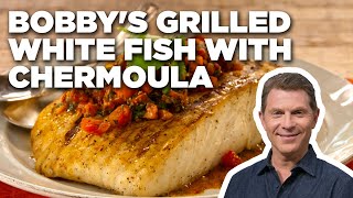 Bobby Flays Grilled White Fish with Chermoula  Bobby Flays Barbecue Addiction  Food Network [upl. by Osgood320]