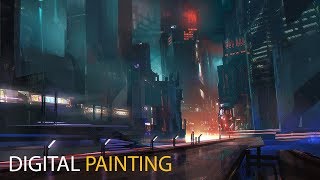 SciFi City Digital Painting Process [upl. by Yotal]