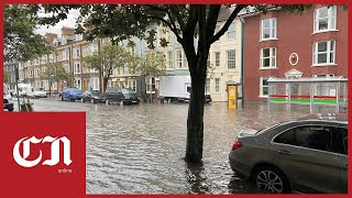 Thunder storm causes flooding in Aberystwyth town centre [upl. by Eckmann]