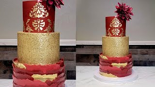 Homemade EDIBLE GOLD GLITTER  Crimson Red Buttercream  Torn Fondant  Gold Buttercream Stencil [upl. by Cortney]