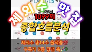 로또1099회🔥종합흐름분석 모의번호amp제외수 14개올적중💯구독자 3등당첨 축하드립니다 [upl. by Yhtac]