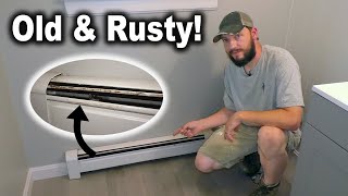 How to Replace Rusty Baseboard Heat CoversEnclosure  Hot Water Dummy Base Install [upl. by Darian]