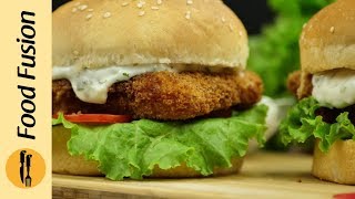 Crispy Fish Burger Recipe By Food Fusion [upl. by Emiolhs644]