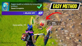 How to EASILY Regain health or shields by consuming produce Fortnite [upl. by Nohshan141]