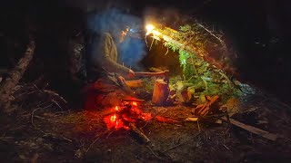 Winter Bushcraft  Building A Primitive Survival Shelter [upl. by Kwon395]