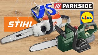 STIHL versus Parkside AkkuKettensäge MSA 120 C vsPKSA 20Li C3 [upl. by Danyelle]