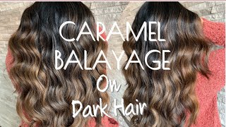 FOILAYAGE  Caramel BALAYAGE On DARK HAIR [upl. by Laird]