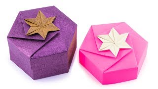 Origami Hexagonal Gift Box Tutorial  1 Sheet DIY  Paper Kawaii [upl. by Enirual661]