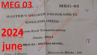 MEG 03 BRITISH NOVEL JUNE 2024 QUESTION PAPER With Solved RTC [upl. by Ginni]