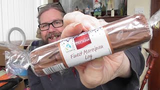 Finest Marzipan log covered in chocolate with Nougat review [upl. by Messab]