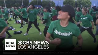 People come together to break Guinness World Records with a workout in Carson [upl. by Buchalter]