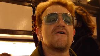 Bono sing Every breaking Wave on Grafton streetChristmas Eve 2015 [upl. by Acinomad]