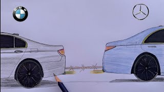 Bmw vs Mercedes Drawing  Car Drawingbmw mercedes drawing art [upl. by Bridgid]