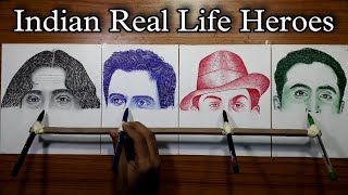 Drawing four different faces at same time with Single Hand  American artist challenge Indian artist [upl. by Aivul]