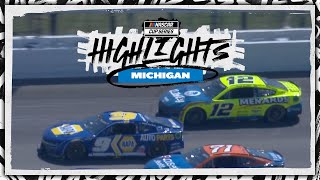 A closer look at Chase ElliottRyan Blaneys lastlap contact at Michigan  NASCAR [upl. by Yracaz765]