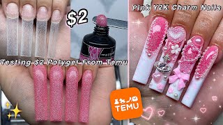 TESTING 2 POLYGEL FROM TEMU✨ PINK Y2K POLYGEL NAILS amp KAWAII CHARMS DESIGN  Nail Tutorial [upl. by Boyd]