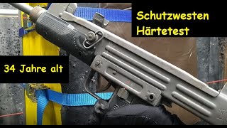 Uralte Mehler Schutzweste im Härtetest mit UZI und Glock 45  Kugelsichere Weste Beschussversuch [upl. by Atinomar]