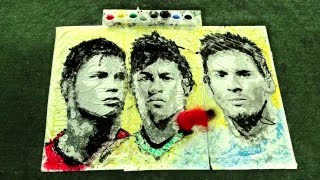 World Cup 2014 Art  Ronaldo Neymar and Messi Portraits by Red Hongyi [upl. by Cort]