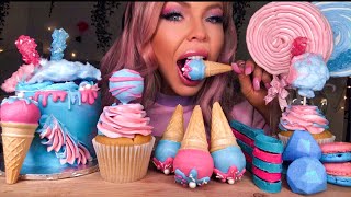 ASMR COTTON CANDY CAKE ICE CREAM CAKE POPS SPOONS BOBA JEWELS MARSHMELLOW LOLLIPOP MUKBANG 먹방 [upl. by Boigie858]