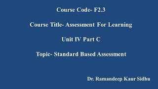 BEd  Assessment For Learning  Standard Based Assessment [upl. by Vary]