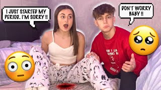 PERIOD PRANK ON MY BOYFRIEND CUTE REACTION [upl. by Leynwad288]