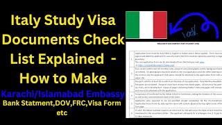 Italy Study Visa Documents Checklist Explained one by one  Karachi amp Islamabad Embassy Guide [upl. by Arihsay568]