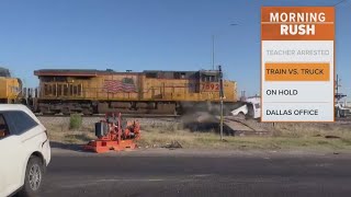 Video Train collides with truck in Texas following deadly car crash [upl. by Vernon]