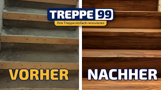 Treppenverkleidung Alte Treppe sanierenrenovieren mit dem Treppe99System aus Vinylboden [upl. by Haskins]