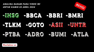 Analisa Saham 25 April 2024 IHSG BBCA BBRI BMRI TLKM GOTO ASII UNTR PTBA ADRO BUMI ATLA [upl. by Germin65]