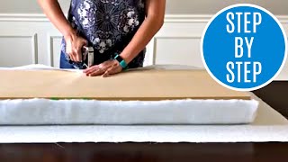 How to Make a No Sew Bench Cushion  DIY Upholstered Bench Seat [upl. by Nivaj897]