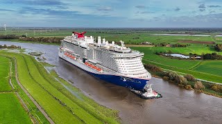 Cruise Ship Escapes a Narrow River  Carnival Jubilee [upl. by Earas]