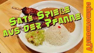 Saté Spieße aus der Pfanne mit Erdnusssauce und Gurkensalat [upl. by Lalla386]