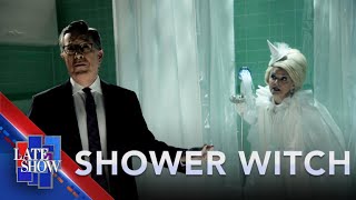 Stephen Colbert Meets The Shower Witch  With Jon Hamm And Amy Sedaris [upl. by Kendal]