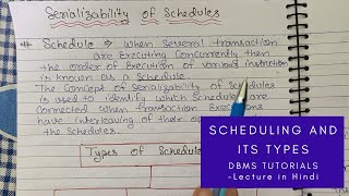 Lec  43  Explain Scheduling in DBMS  Serializability of Schedule  Types of Schedules in Hindi [upl. by Cissiee]