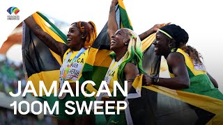 ShellyAnn FraserPryce leads Jamaican 100m sweep 🇯🇲  World Athletics Championships Oregon 22 [upl. by Idnek]