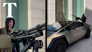 Chechen leader equips Tesla with machine gun to fight Ukraine [upl. by Favian489]