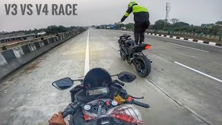 Friendly Drag race with V3 vs V4😂Top end V4🔥Wheelie MotoVlogerAnkur09 [upl. by Aken]