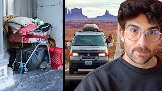 Homelessness vs Van Life Influencers  HasanAbi Reacts [upl. by Bathsheb724]