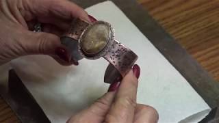 Soldering a Copper Cuff made with a pancake with a Cabochon [upl. by Ahsetal]