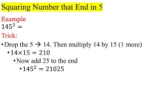 Squaring Numbers that End in 5 Mental Math [upl. by Eislehc]