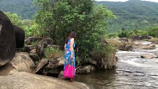 There are stepping stones and high heels with blue floral dress [upl. by Lenneuq]