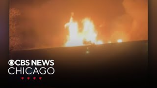 1 killed dozens displaced by Woodstock Illinois fire [upl. by Yemarej]