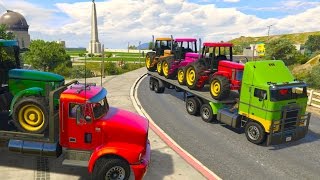 Colors TRACTOR Transportation on Truck Cartoon for Kids [upl. by Ivanna491]