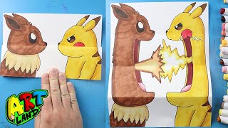 How to Draw Pikachu vs Eevee Folding Surprise [upl. by Jana596]