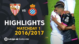 Resumen de Sevilla FC vs RCD Espanyol 64 J01 20162017 [upl. by Aitnecserc]