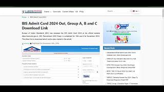 BIS Admit Card 2024 Released Download Link for Group A B and C Exam [upl. by Mazurek]