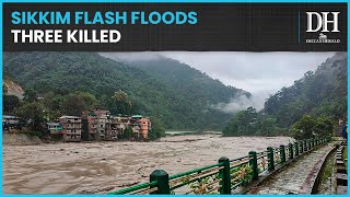 Sikkim flash floods  3 dead 23 Army personnel missing  Lake cloudburst [upl. by Anirdnajela]