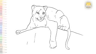 Panther drawings easy  Wild animal drawing tutorial  How to draw A Panther on the rock easy steps [upl. by Atterbury]